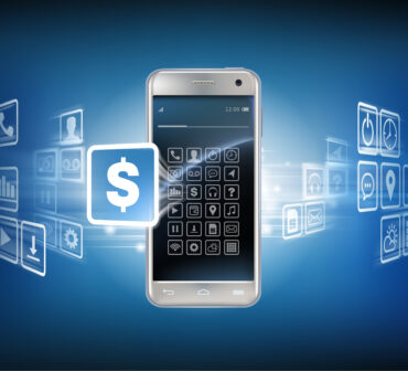 Localization concept with smartphone displaying different languages and currency options